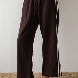 DONNI. Dark Brown linen Joggers with Cream Stripes